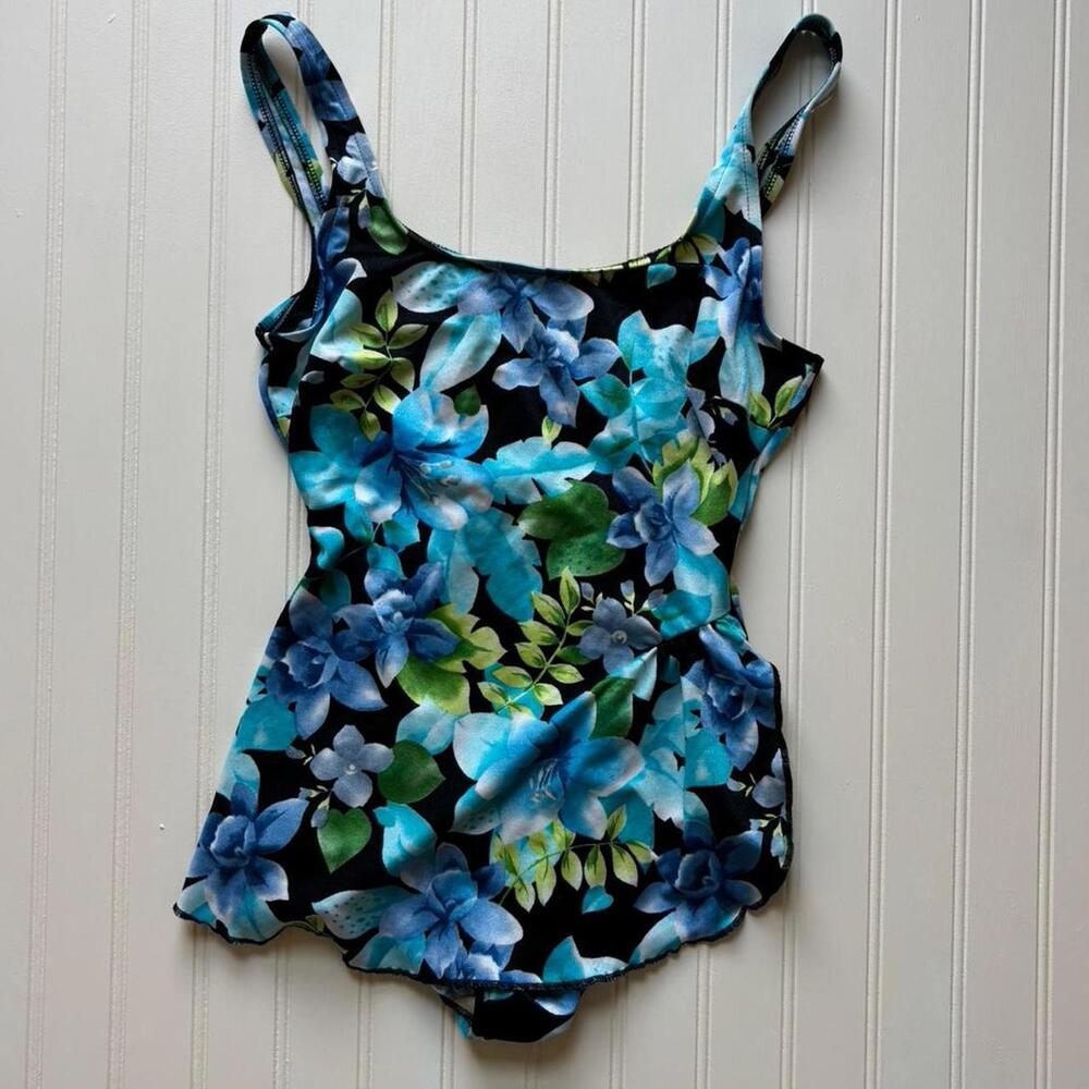 Vintage blue floral one piece bathing suit